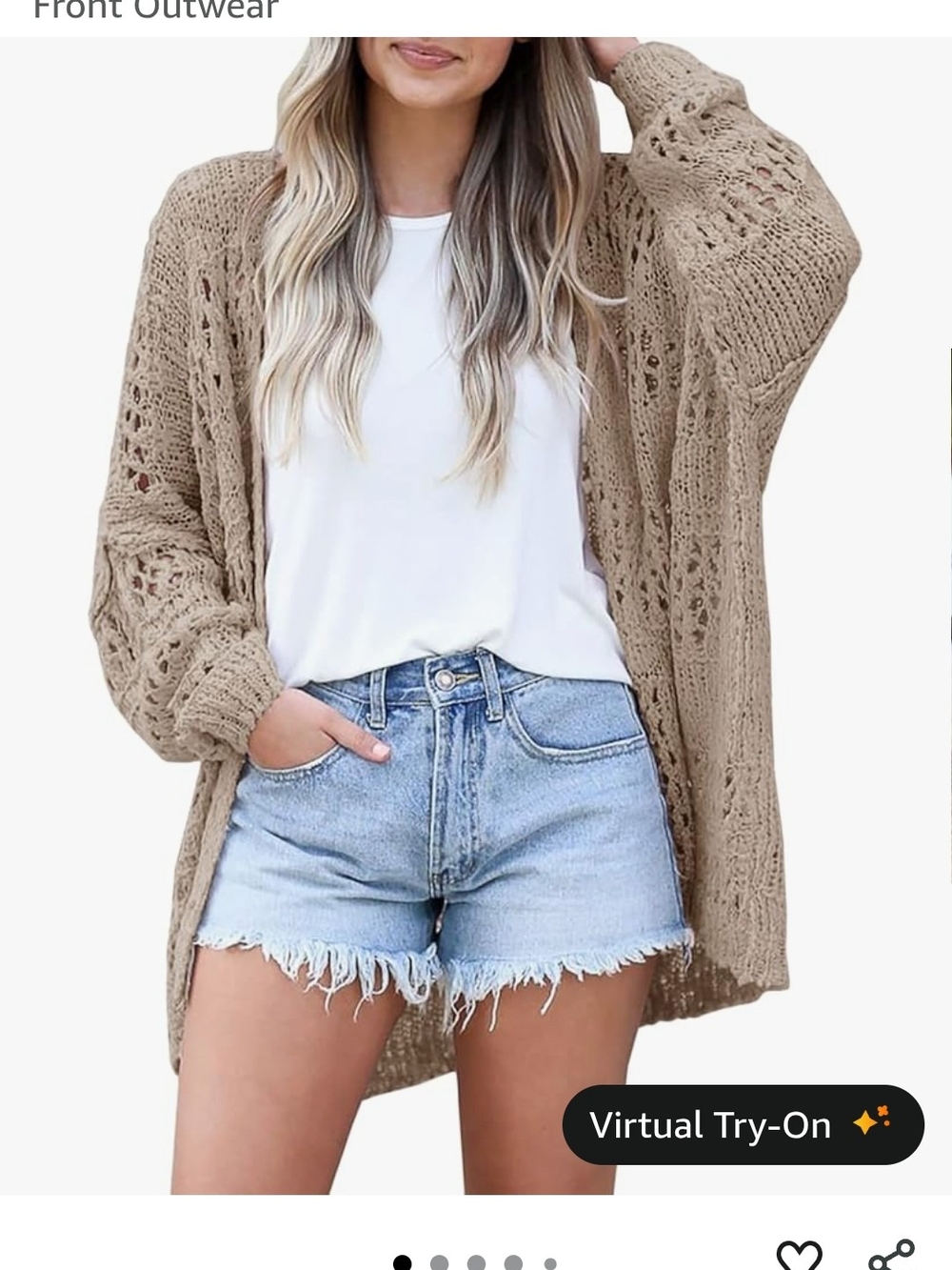 Open-Knit Beige Women's Cardigan Sweater